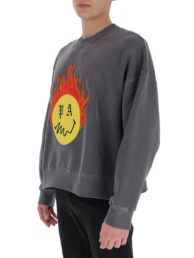 Shop Palm Angels Burning Head Crewneck Sweatshirt In Grey