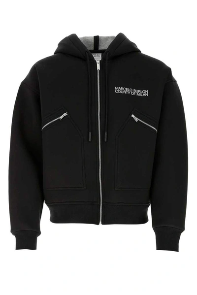 Shop Marcelo Burlon County Of Milan Logo Printed Hooded Jacket In Black