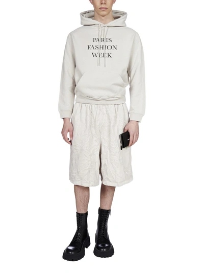 Shop Balenciaga Blurry Slogan Print Hoodie In Grey