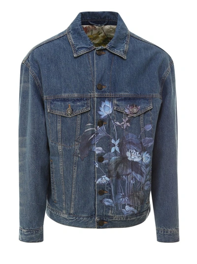 Shop Etro Floral Tiger Print Denim Jacket In Blue