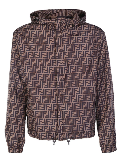 Shop Fendi Reversible Hooded Windbreaker In Brown