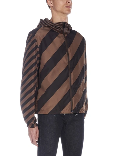 Shop Fendi Reversible Hooded Windbreaker In Brown