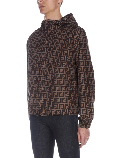 Shop Fendi Reversible Hooded Windbreaker In Brown