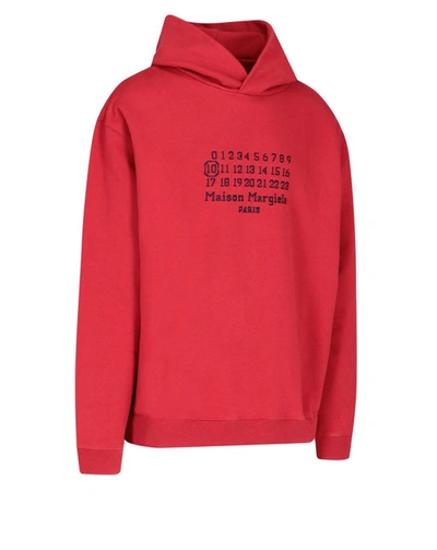 Shop Maison Margiela Logo Embroidered Hoodie In Red