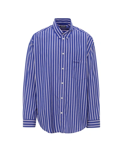 Shop Balenciaga Oversized Striped Shirt In Blue