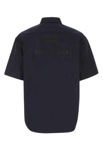 Shop Balenciaga Logo Printed Short Sleeve Shirt In Navy