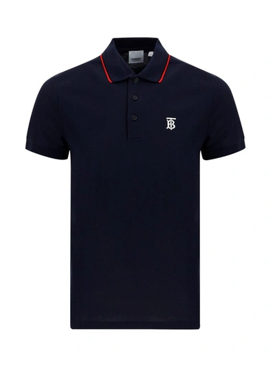 Shop Burberry Icon Stripe Placket Polo Shirt In Navy
