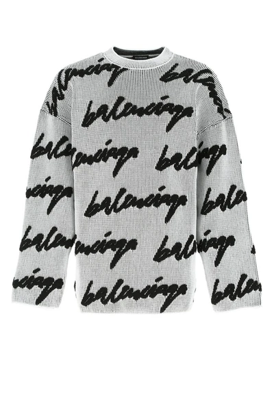 Shop Balenciaga 3d Scribble Knit Sweater In White