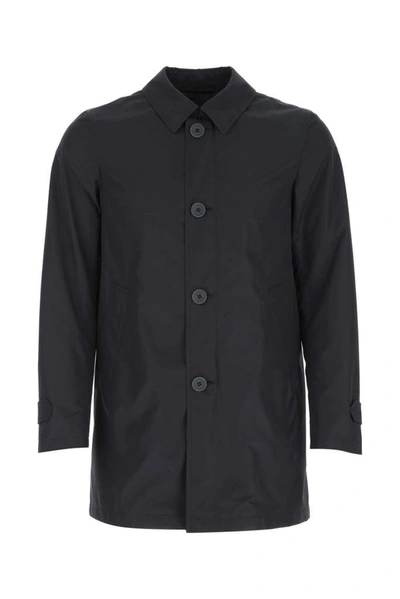 Shop Herno Buttoned Trench Coat In Navy