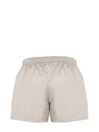 Shop Balmain Logo Print Drawstring Swim Shorts In Grey