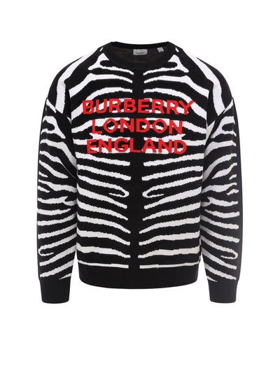 Shop Burberry Logo Zebra Jacquard Sweater In Black