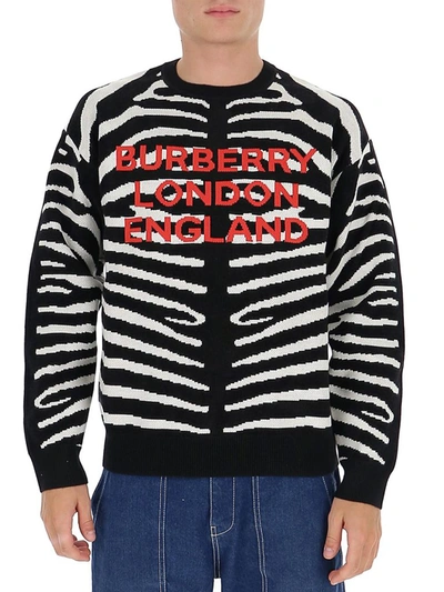 Shop Burberry Logo Zebra Jacquard Sweater In Black