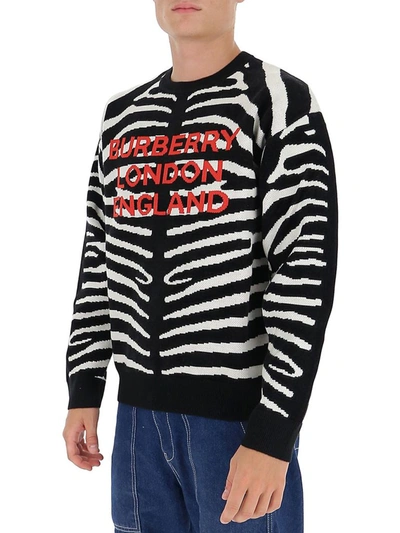 Shop Burberry Logo Zebra Jacquard Sweater In Black