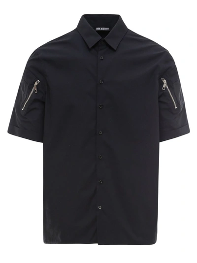 Shop Neil Barrett Zip Pocket Short Sleeve Shirt In Black