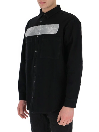 Shop Givenchy Logo Band Denim Shirt In Black