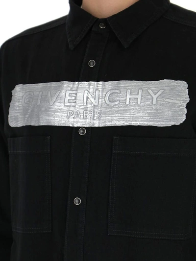 Shop Givenchy Logo Band Denim Shirt In Black