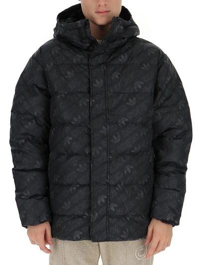 Adidas Originals Allover Logo Printed Puffer Jacket In Black | ModeSens