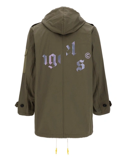 Shop Palm Angels Logo Military Parka Coat In Green