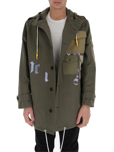 Shop Palm Angels Logo Military Parka Coat In Green