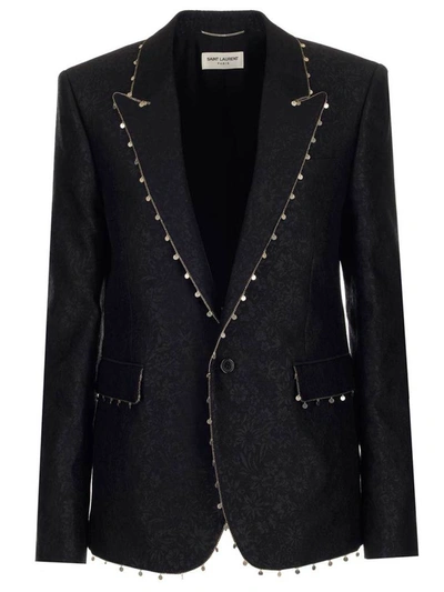 Shop Saint Laurent Jacquard Blazer In Black