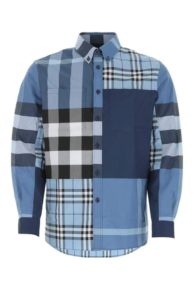 Shop Burberry Patchwork Check Shirt In Blue