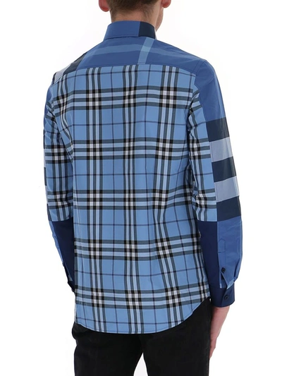 Shop Burberry Patchwork Check Shirt In Blue