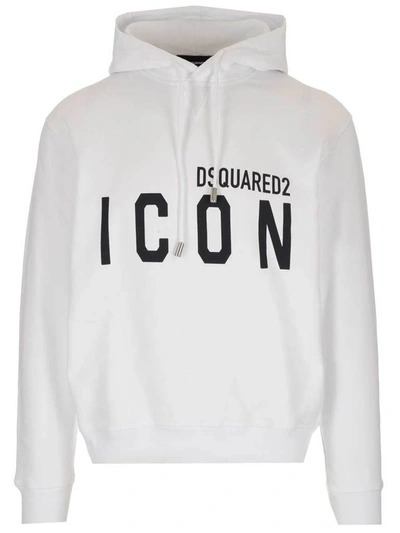 Shop Dsquared2 Icon Hooded Drawstring Sweatshirt In White