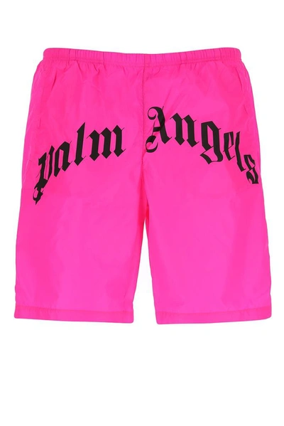 Shop Palm Angels Curved Logo Swimming Shorts In Pink