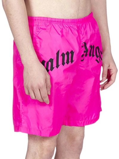 Shop Palm Angels Curved Logo Swimming Shorts In Pink