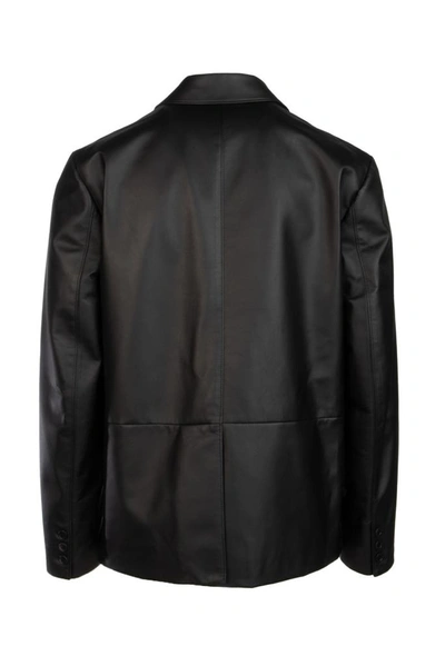 Shop Prada Single Breasted Leather Blazer In Black