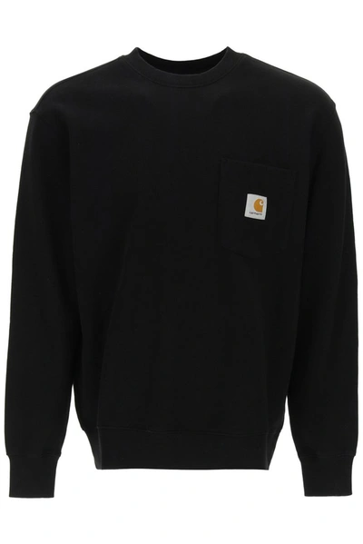 Shop Carhartt Wip Logo Patch Round Neck Sweatshirt In Black