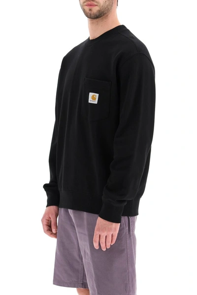 Shop Carhartt Wip Logo Patch Round Neck Sweatshirt In Black