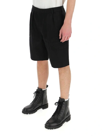 Shop Saint Laurent Pleated Chino Bermuda Shorts In Black