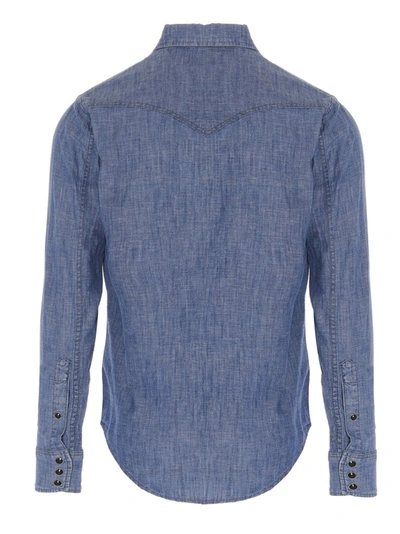 Shop Saint Laurent Stone Wash Western Shirt In Blue