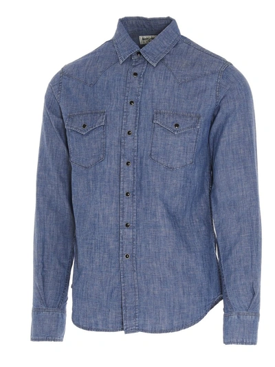 Shop Saint Laurent Stone Wash Western Shirt In Blue