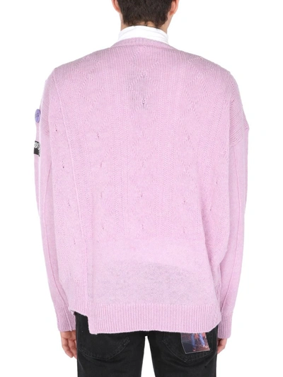 Shop Raf Simons Patch Detail Knitted Jumper In Purple