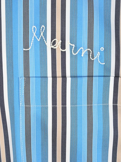 Shop Marni Logo Embroidered Striped Bowling Shirt In Multi