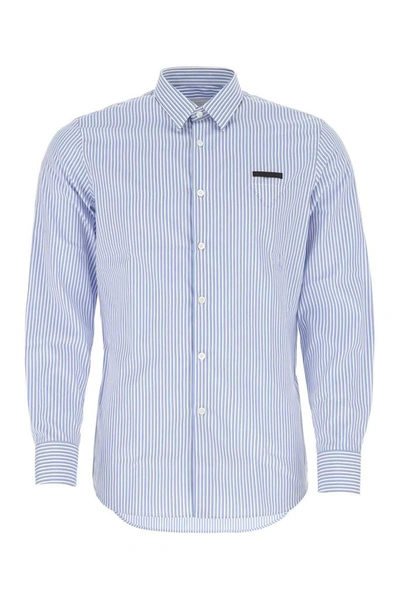 Shop Prada Striped Tailored Shirt In Blue