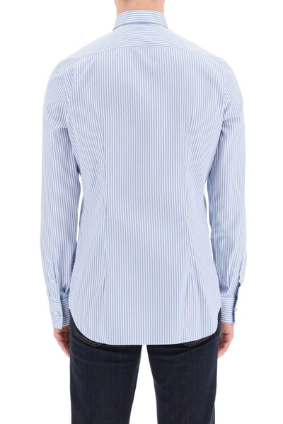 Shop Prada Striped Tailored Shirt In Blue