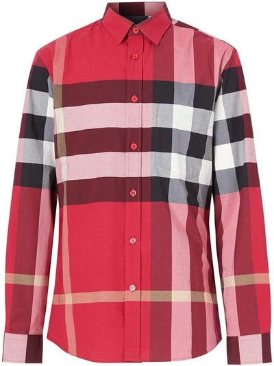 Shop Burberry Checked Printed Shirt In Red
