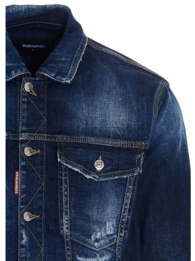 Shop Dsquared2 Distressed Denim Jacket In Blue