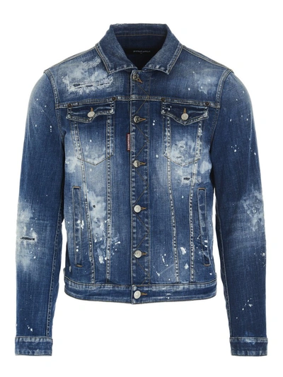 Shop Dsquared2 Paint Splatter Denim Jacket In Blue