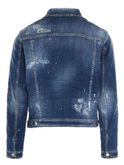 Shop Dsquared2 Paint Splatter Denim Jacket In Blue