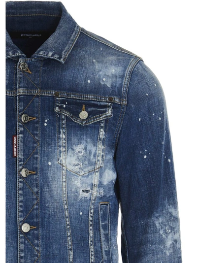 Shop Dsquared2 Paint Splatter Denim Jacket In Blue