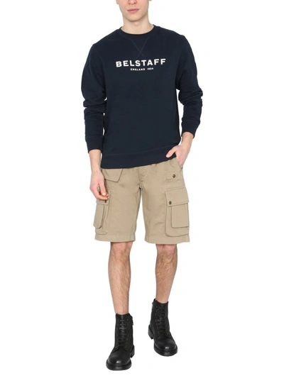 Shop Belstaff Logo Printed Crewneck Sweatshirt In Blue