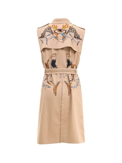 Shop Burberry Marine Sketch Print Sleeveless Trench Coat In Beige