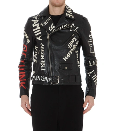 Golden Goose Word-print Leather Biker Jacket in Black for Men