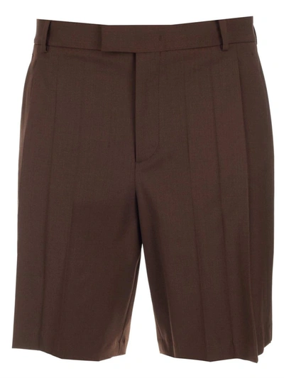 Shop Valentino Pleated Bermuda Shorts In Brown