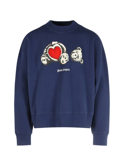 Shop Palm Angels Bear In Love Sweatshirt In Blue