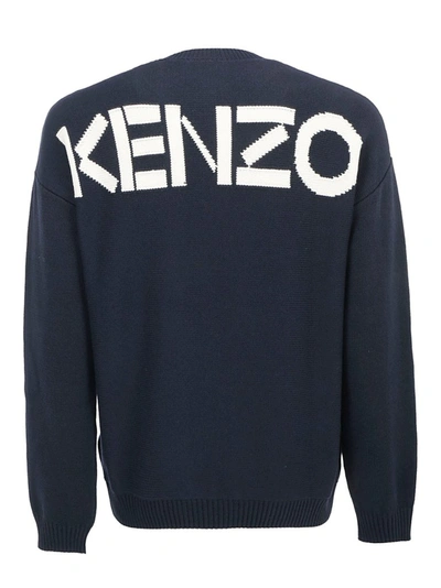 Shop Kenzo Intarsia Logo Knit Sweater In Blue